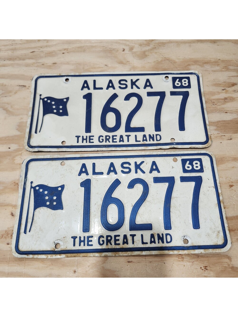 Alaska License Plates Set 1968 Matching Pair Uncleaned Rustic Decor Mancave